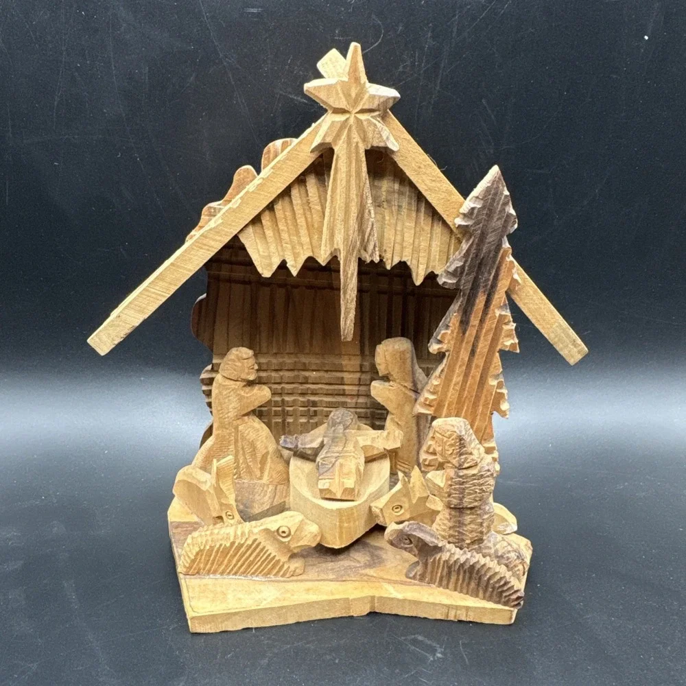 Wooden Nativity Figurine Statue Hand Carved Olive Wood Christmas‎ Decoration